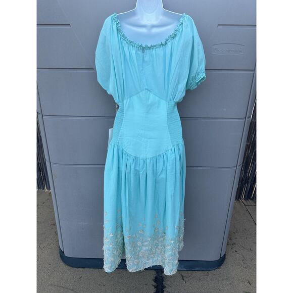 My Beachy Side Mariposa Off The Shoulders Embroidered Smocked Corset Dress Sz L - Picture 9 of 12